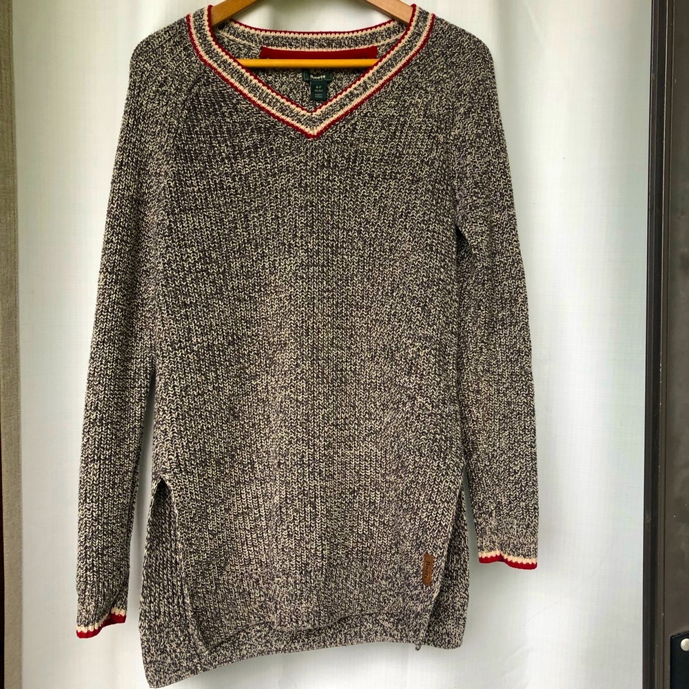 Roots V-Neck Knit Long Sweater with Slits